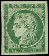 EMISSION DE 1849 - 2b   15c. Vert FONCE, Obl. Gros Points Légers, Superbe. C - 1849-1850 Cérès