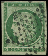 EMISSION DE 1849 - 2b   15c. Vert FONCE, Obl. ETOILE, Petit Pelurage, Aspect TTB - 1849-1850 Ceres