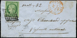 Let EMISSION DE 1849 - 2    15c. Vert, Obl. GRILLE S. LSC, Càd Rouge BUREAU CENTRAL 21/7/51, TB - 1849-1850 Ceres