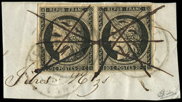 EMISSION DE 1849 - 3    20c. Noir Sur Jaune, PAIRE Obl. Càd T15 VILLEFORT JANV 49 Et Plume S. Fragt, TB. C - 1849-1850 Ceres