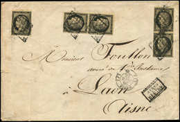 Let EMISSION DE 1849 - 3    20c. Noir Sur Jaune, 2 PAIRES + 1 Ex. Obl. GRILLE S. Env., Càd (J) PARIS (J) 28/2/50, 3 T. A - 1849-1850 Ceres