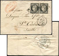 Let EMISSION DE 1849 - 3a   20c. Noir Sur Blanc, PAIRE Obl. GRILLE S. LAC, Càd PARIS 21/6/49, Arr. Càd T12 St CALAIS, TT - 1849-1850 Cérès