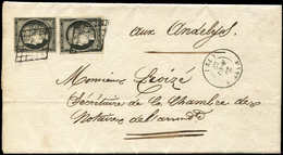 Let EMISSION DE 1849 - 3a   20c. Noir Sur Blanc, 2 Ex. Obl. GRILLE S. LAC, Càd T15 MANTES 23/8/49, TTB - 1849-1850 Ceres