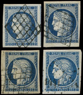 EMISSION DE 1849 - 4    25c. Bleu, 4 Ex. Nuances Diverses, Exemplaires Choisis, TTB/Superbe - 1849-1850 Cérès