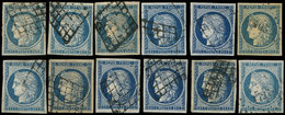 EMISSION DE 1849 - 4    25c. Bleu, 12 Ex. Obl. GRILLE, Nuances Diverses, Ex. Choisis, TB/TTB - 1849-1850 Ceres