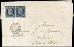 Let EMISSION DE 1849 - 4a   25c. Bleu Foncé, PAIRE Obl. GRILLE S. LAC, Càd T15 ASSEMBLEE NATIONALE/POSTES 19/6/51, TB, C - 1849-1850 Ceres