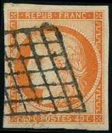 EMISSION DE 1849 - 5    40c. Orange, Obl. GRILLE, Grandes Marges, TTB - 1849-1850 Cérès