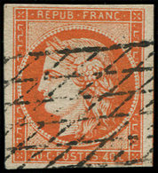 EMISSION DE 1849 - 5    40c. Orange, Oblitéré GRILLE SANS FIN, TB. J - 1849-1850 Ceres