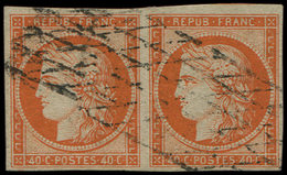 EMISSION DE 1849 - 5    40c. Orange, PAIRE Obl. GRILLE SANS FIN, TB - 1849-1850 Cérès