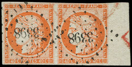 EMISSION DE 1849 - 5    40c. Orange, PAIRE Bdf Obl. PC 3398, Un Ex. Filet Touché Sur 1 Cm, Sinon TB - 1849-1850 Cérès