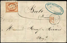 Let EMISSION DE 1849 - 5    40c. Orange, Obl. GROS POINTS S. LAC, Càd PARIS 17/6/53, Arr. BASEL, TB - 1849-1850 Cérès