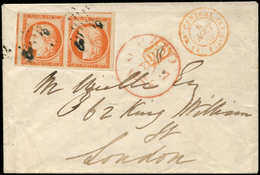 Let EMISSION DE 1849 - 5    40c. Orange, PAIRE Obl. ETOILE S. Env., Càd Rouge (2) Bau CENTRAL (2) PARIS 6/8/52 Et Càd Ro - 1849-1850 Ceres