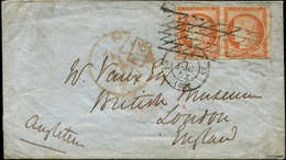Let EMISSION DE 1849 - 5    40c. Orange, PAIRE Obl. GRILLE SANS FIN S. Env. Pour LONDON, Càd PARIS 1/12/52, Càd Rouge PA - 1849-1850 Cérès