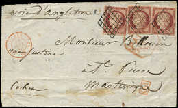 Let EMISSION DE 1849 - 6     1f. Carmin, 3 Ex. Dont 1 Touché Obl. GRILLE S. DL, Càd Rouge (E) PARIS (E) 30/1/50 Pour St  - 1849-1850 Ceres