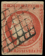 EMISSION DE 1849 - 7     1f. Vermillon, Oblitéré GRILLE, Filet De Droite Coupé, B/TB - 1849-1850 Ceres