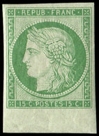 * EMISSION DE 1849 - R2e  15c. Vert Vif Clair, REIMPRESSION, Petit Bdf, Ch. Légère, TTB - 1849-1850 Cérès