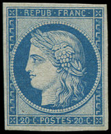 (*) EMISSION DE 1849 - R8f  20c. Bleu Sur Jaunâtre, REIMPRESSION De 1862, TB - 1849-1850 Cérès