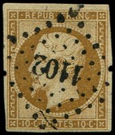PRESIDENCE - 9a   10c. Bistre-brun, Obl. PC 1102, TB - 1852 Louis-Napoléon