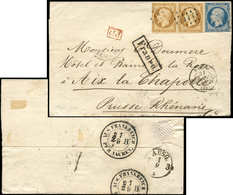 Let PRESIDENCE - 9    10c. Bistre (2) Et N°10 25c. Bleu Obl. ROULETTE De GROS POINTS S. LSC Pour AIX LA CHAPELLE, Càd PA - 1852 Louis-Napoleon