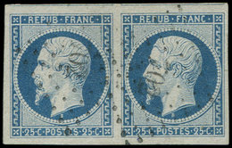 PRESIDENCE - 10   25c. Bleu, PAIRE Oblitérée PC 702, Marges énormes, Superbe - 1852 Louis-Napoleon