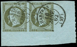 EMPIRE NON DENTELE - 11    1c. Olive, PAIRE COIN De FEUILLE, Obl. Càd T15 CHARTRES 16/1/62, Superbe - 1853-1860 Napoleone III