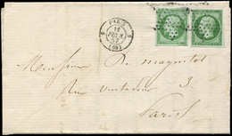 Let EMPIRE NON DENTELE - 12 Et 12c, 5c. Vert Et Vert Foncé Sur Vert, Obl. ETOILE S. LAC, Càd 6 PARIS 6 11/2/57, Port Loc - 1853-1860 Napoléon III