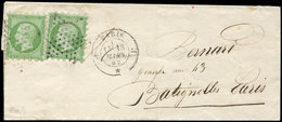 Let EMPIRE NON DENTELE - 12    5c. Vert, 2 Ex. PIQUAGE SUSSE (petite Froiss. S. 1 Ex.) Obl. Etoile S. LSC De Paris Pour  - 1853-1860 Napoleone III