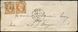 Let EMPIRE NON DENTELE - 13B  10c. Brun Clair, T II, PAIRE PIQUAGE SUSSE, Obl. S. Env., Càd J1/PARIS/J1 8/4/62, TB - 1853-1860 Napoleone III