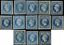 EMPIRE NON DENTELE - 14A  20c. Bleu, T I, 12 Ex. Et N°14B 20c. Bleu T II, Ex. Choisis, Nuances, TTB/Superbe - 1853-1860 Napoléon III