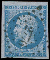 EMPIRE NON DENTELE - 14Ae 20c. Bleu Sur Lilas, T I, Obl. PC 2776, Frappe TTB. J - 1853-1860 Napoleon III