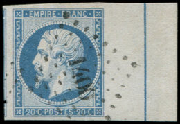 EMPIRE NON DENTELE - L14Ai 20c. Bleu, T I, FILET D'ENCADREMENT, Obl. PC 1406, Voisin à Gauche, Superbe. C - 1853-1860 Napoléon III