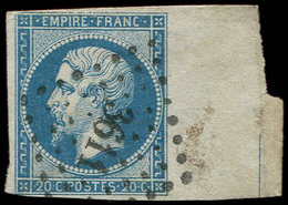 EMPIRE NON DENTELE - L14Ai 20c. Bleu, T I, Bdf, FILET D'ENCADREMENT (partiel) Obl. PC 3611, B/TB - 1853-1860 Napoléon III