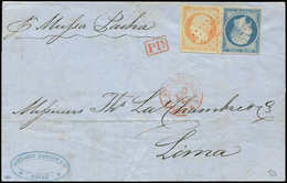 Let EMPIRE NON DENTELE - 14A Et 16, 20c. Bleu T I Et 40c. Orange Obl. PC 1496 S. LAC, Càd BUREAU MARITIME LE HAVRE 19/10 - 1853-1860 Napoléon III.