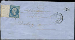 Let EMPIRE NON DENTELE - 14A  20c. Bleu, GRAND BORD De FEUILLE, Obl. PC 645 S. LAC Avec OR, Càd T15 CASTILLONNES 31/3/61 - 1853-1860 Napoléon III.