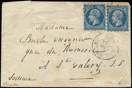 Let EMPIRE NON DENTELE - 14A  20c. Bleu, T I, PIQUAGE SUSSE, 2 Ex. Obl. Sur Env., Càd D3/PARIS/D3 29/8/61, TB. C - 1853-1860 Napoléon III.