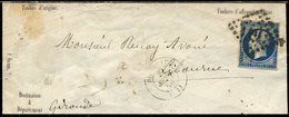 Let EMPIRE NON DENTELE - 14Aa 20c. Bleu Foncé T I, Obl. PC De Bordeaux S. Env. Modèle Papier Poste Français, Breveté SGD - 1853-1860 Napoléon III.