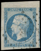 EMPIRE NON DENTELE - 15   25c. Bleu, Oblitéré PC, Grandes Marges, Voisin à Droite, Petit Bdf, Superbe - 1853-1860 Napoléon III.