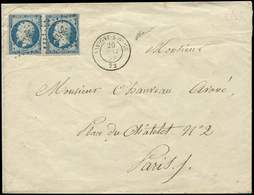 Let EMPIRE NON DENTELE - 15   25c. Bleu, 2 Ex. (l'un Touché) Provenant D'une Paire Mal Coupée, Obl. PC 2845 S. Env., Càd - 1853-1860 Napoleon III