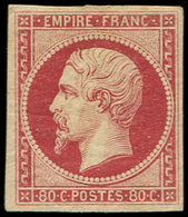* EMPIRE NON DENTELE - 17Ba 80c. Rose Vif, Légères Rousseurs, Sinon TB, Certif. Calves - 1853-1860 Napoléon III