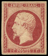 * EMPIRE NON DENTELE - 18    1f. Carmin, Petite Froiss. Verticale, Très Frais, Aspect TTB - 1853-1860 Napoléon III.