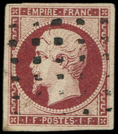 EMPIRE NON DENTELE - 18a   1f. Carmin Foncé, Obl. GROS POINTS, Inf. Pelurage Mais Aspect TTB. C - 1853-1860 Napoléon III