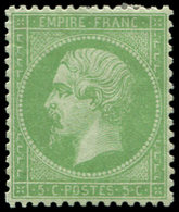 * EMPIRE DENTELE - 20b   5c. Vert-jaune Sur Verdâtre, Centrage Parfait, TTB, Cote Et N° Maury - 1862 Napoléon III