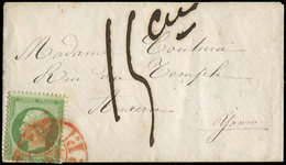 Let EMPIRE DENTELE - 20    5c. Vert, Obl. Càd Rouge Des Imprimés PP S. Petite Env. Avec Taxe 15c., TB - 1862 Napoléon III