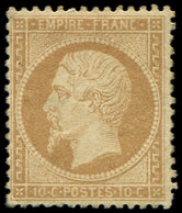 * EMPIRE DENTELE - 21   10c. Bistre, Une Dent écourtée Dans Un Angle, Bon Centrage, B/TB - 1862 Napoléon III.