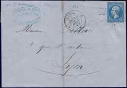 Let EMPIRE DENTELE - 22   20c. Bleu, PLI ACCORDEON, Obl. Los. S. LAC Paris 10/8/63, R Et TB - 1862 Napoléon III.