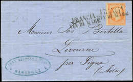 Let EMPIRE DENTELE - 23   40c. Orange, Obl. Griffe FRANCIA/VIA DI MARE S. LAC, Arr. SIGNA Puis LIVORNO 10/67, I.20, TTB - 1862 Napoléon III.