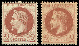 ** EMPIRE LAURE - 26A   2c. Brun-rouge, T I Et N°26B 2c. Rouge-brun Clair T II, Frais Et TB - 1863-1870 Napoléon III. Laure