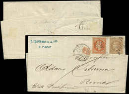Let EMPIRE LAURE - 28A  10c. Bistre T I Et N°31 40c. Orange, Obl. Etoile 4 S. LAC, Càd PARIS 29/10/69, Arr. ROME Le 1/11 - 1863-1870 Napoléon III. Laure
