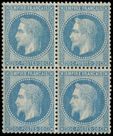 ** EMPIRE LAURE - 29B  20c. Bleu, T II, BLOC De 4, Fraîcheur Postale, Très Bien Centré, Superbe - 1863-1870 Napoléon III Lauré