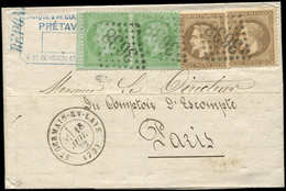 Let EMPIRE LAURE - 30 Et 35, 30c. Brun (2) Et 5c. Vert Pâle S. Bleu PAIRE, Obl. GC 3638 S. LAC, Càd T17 St GERMAIN-EN-LA - 1863-1870 Napoléon III. Laure